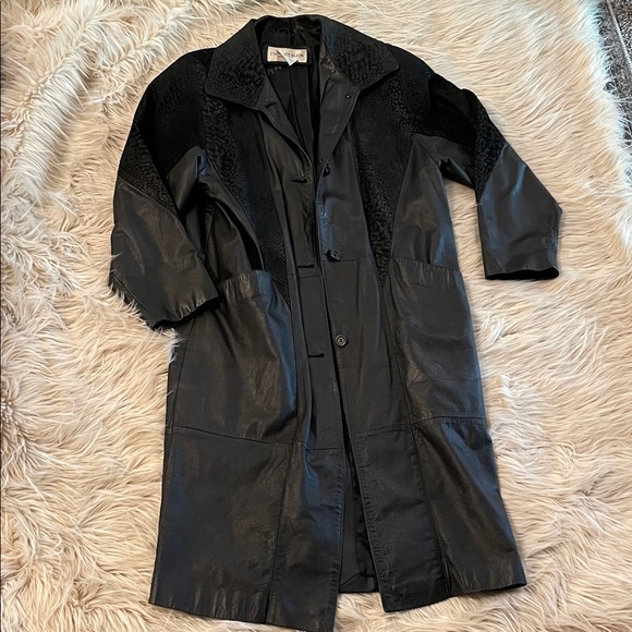 Charles Klein Black Leather Women's Trench Overcoat Jacket - Picture 1 of 5